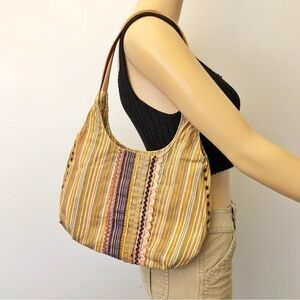 ALDO Y2K Multicolored Strips Corduroy Neutral Tone Festival Roomy Shoulder Bag